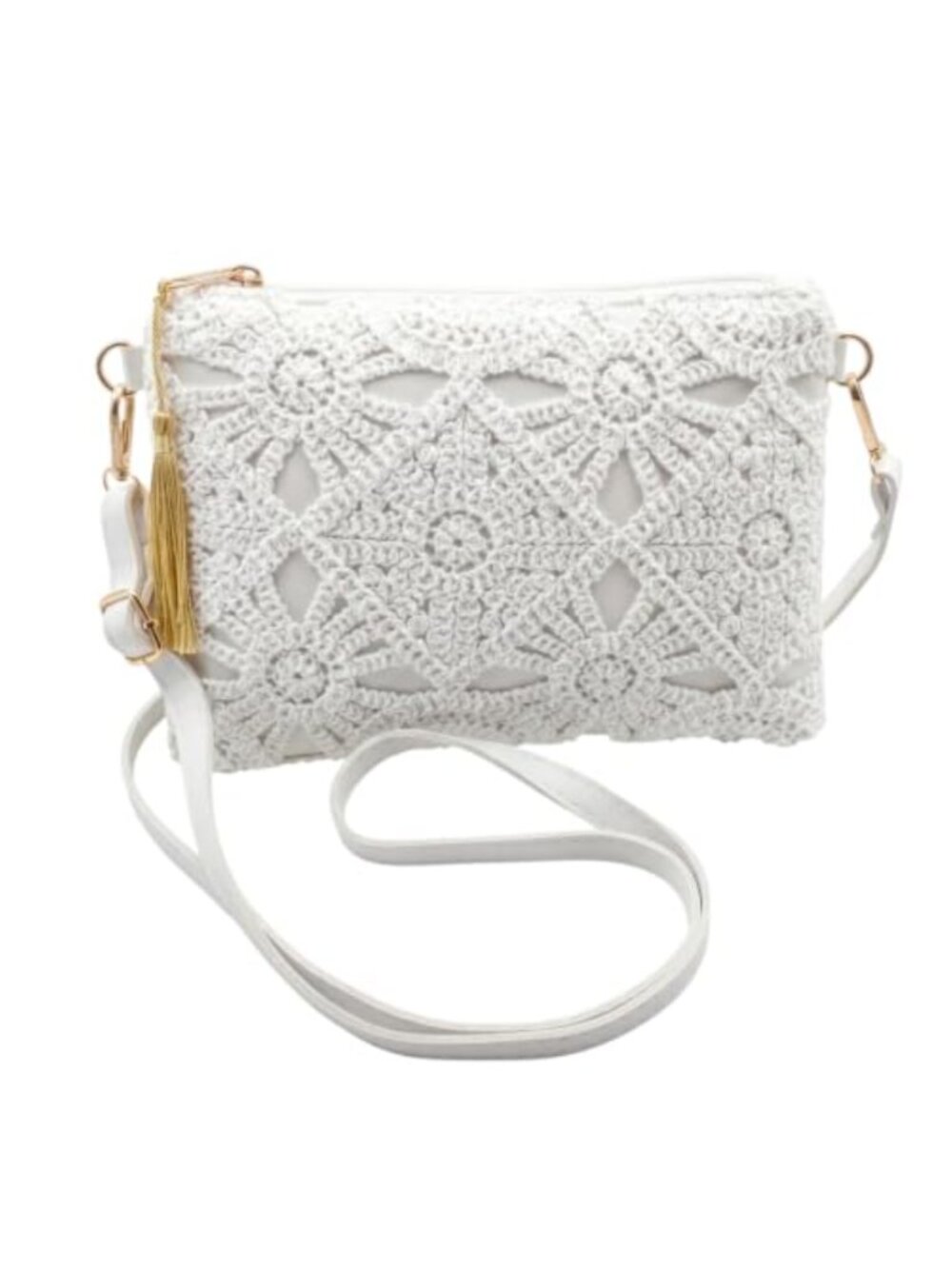 Faux Leather Crochet Crossbody Bag with Wristlet Strap
